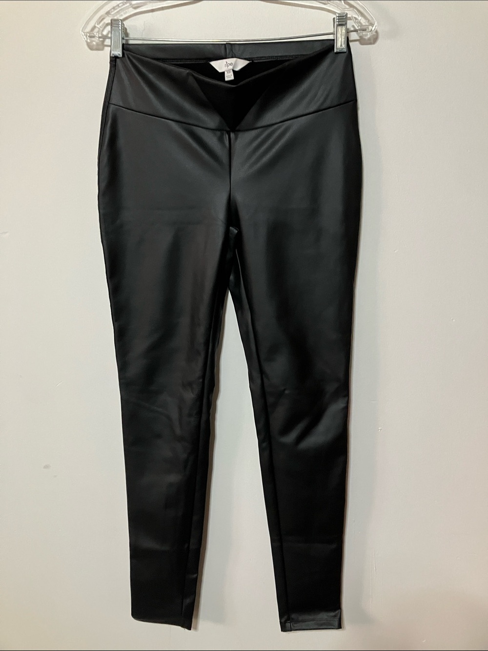 Ripe Maternity Faux Leather Leggings Black Over Bump High Rise Pants Size XS